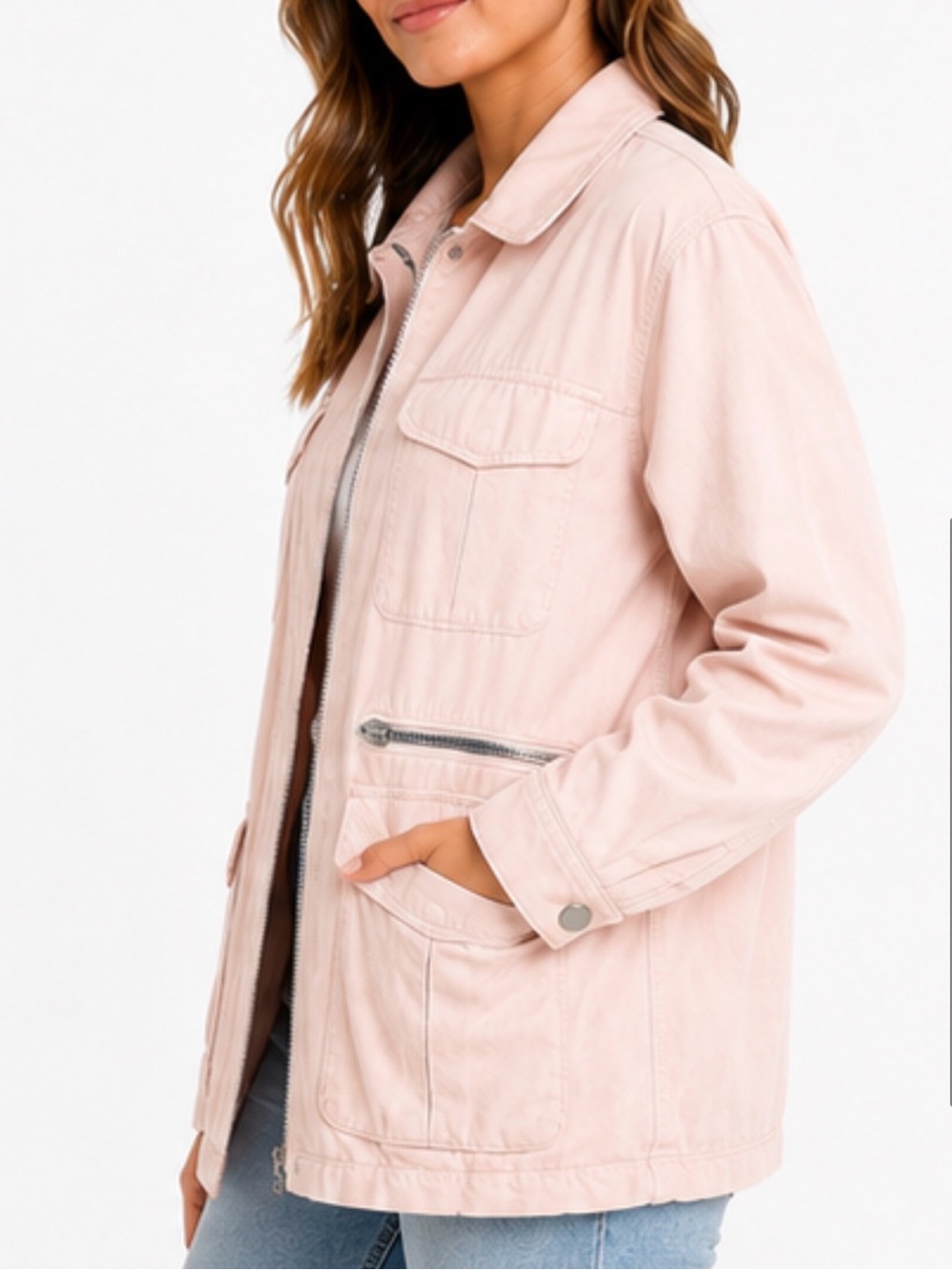 Topshop Blush Pink Utility Jacket with Zip Pockets